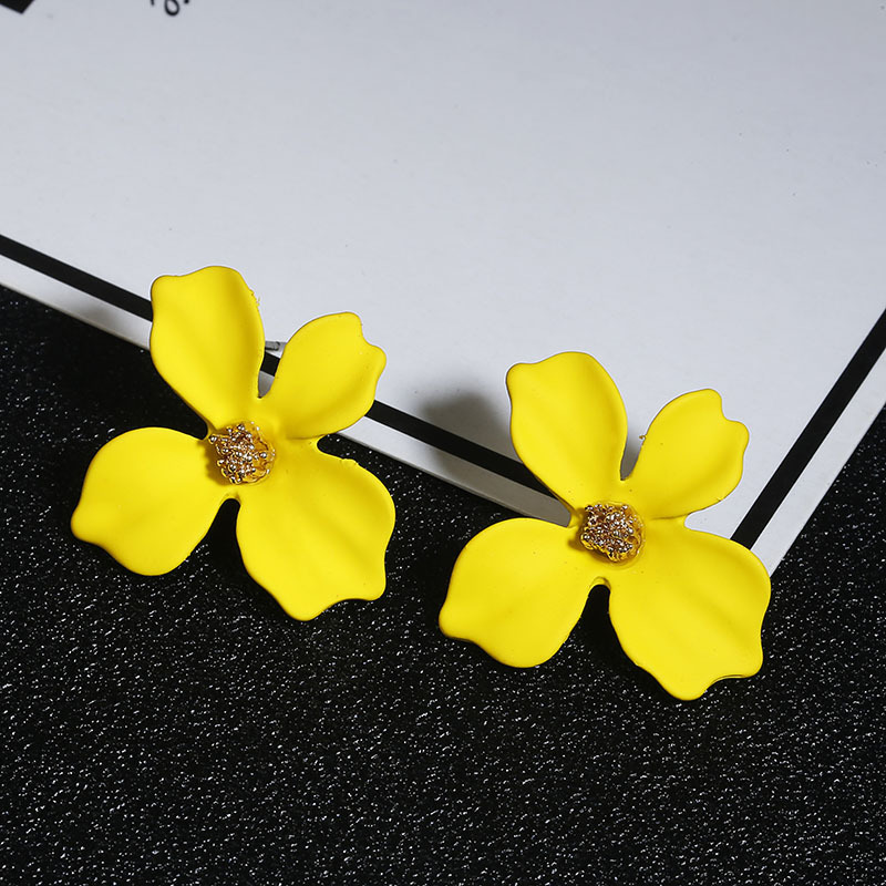 White Orange Floral Statement Stud Earrings For Women Flower Stud Earrings, Statement Earrings, Wedding Jewelry yellow