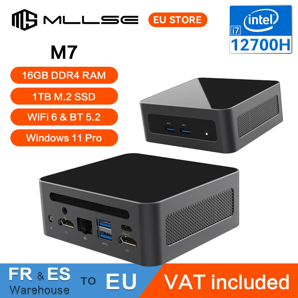 MLLSE Mini-PC M7 Intel Core I7-12700H Prozessor DDR4 16GB RAM 1TB SSD Wi-Fi 6 Bluetooth 5.2 Windows 11 Pro Mini-Desktop-Computer