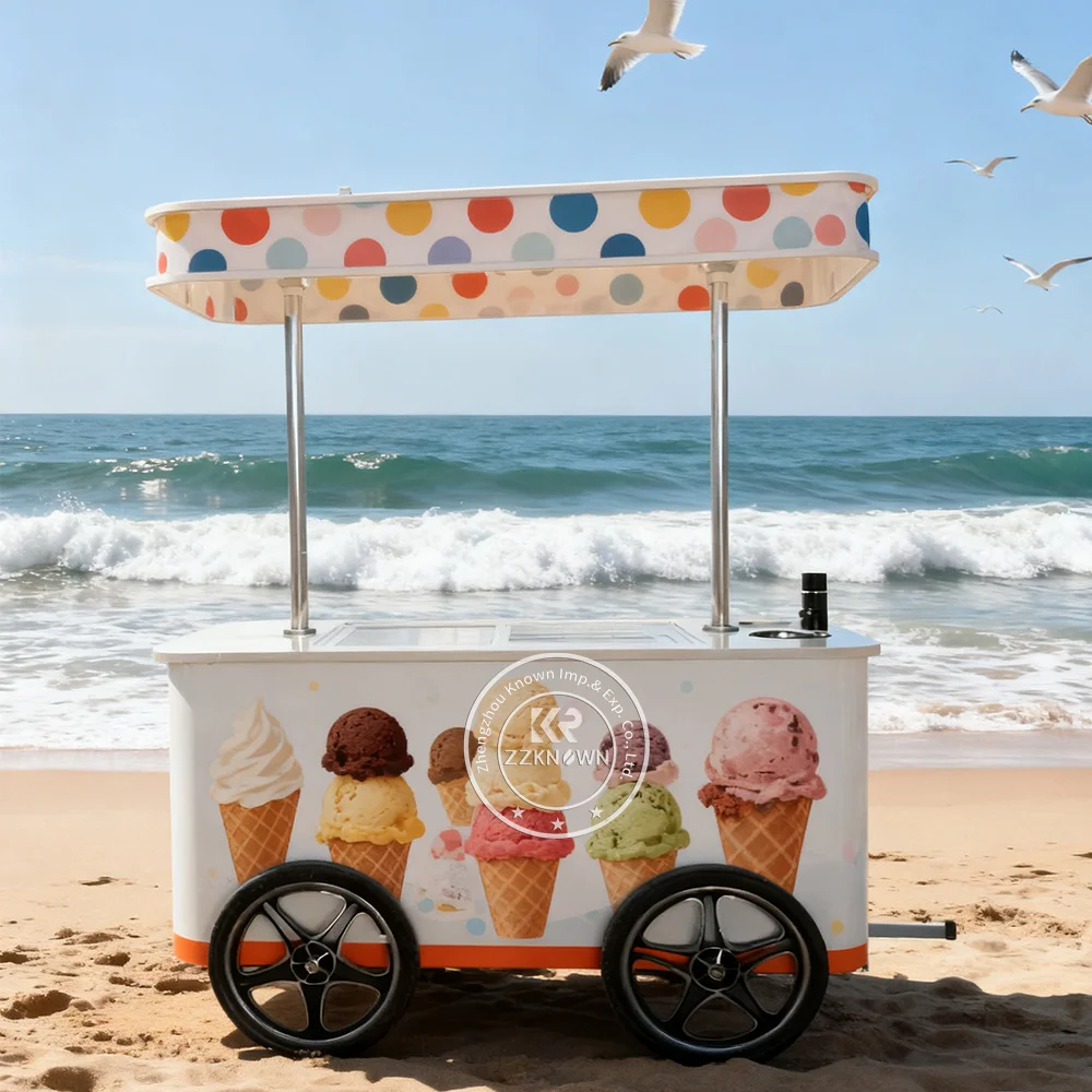 Nouveau camion de nourriture de crème glacée chariot de poussée vitrine de crème glacée vitrine de Gelato chariot de nourriture Mobile kiosque de nourriture de rue