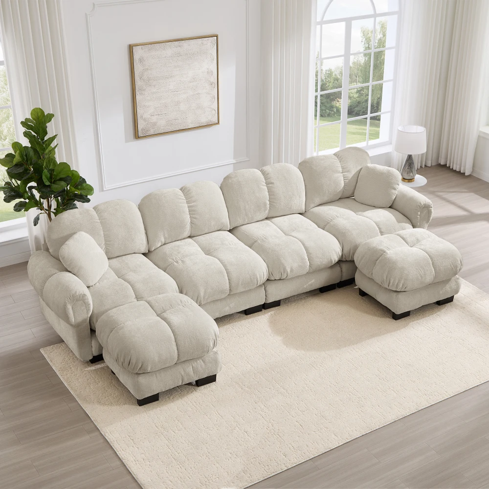 Chenille-Stoff 4-Sitzer Modulares Ecksofa, Elegantes Feinstufiges Design mit Komfortablen Armlehnen, Elastische Dicke Sitzkissen mit Hervorragender Unterstützung, Wissenschaftlich Ergonomisch Geformte