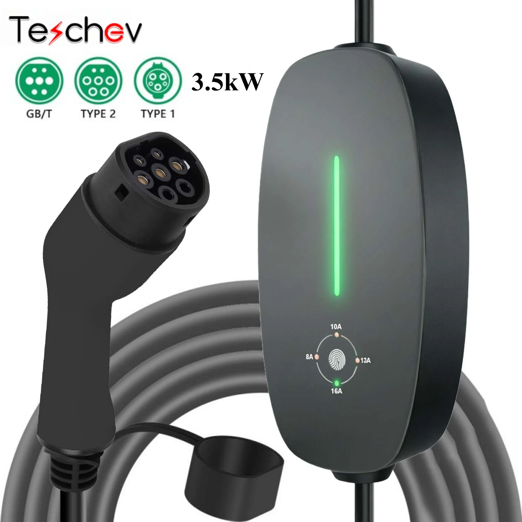 Teschev 3,5KW EV-Ladegerät 3,5M Kabel Typ2 IEC62196/ GB/T Anschluss 16A 1-Phasig Typ1 Wallbox-Ladestation für Elektrofahrzeuge