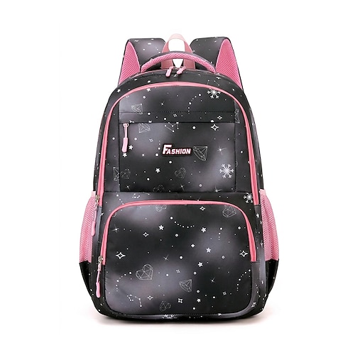 Zaino per ragazze per il ritorno a scuola, borsa in poliestere impermeabile con stampa galassia multicolore, borsa scolastica leggera e capiente con scomparti multipli per la scuola elementare, viaggi