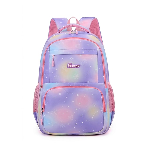 Zaino per ragazze per il ritorno a scuola, borsa in poliestere impermeabile con stampa galassia multicolore, borsa scolastica leggera e capiente con scomparti multipli per la scuola elementare, viaggi