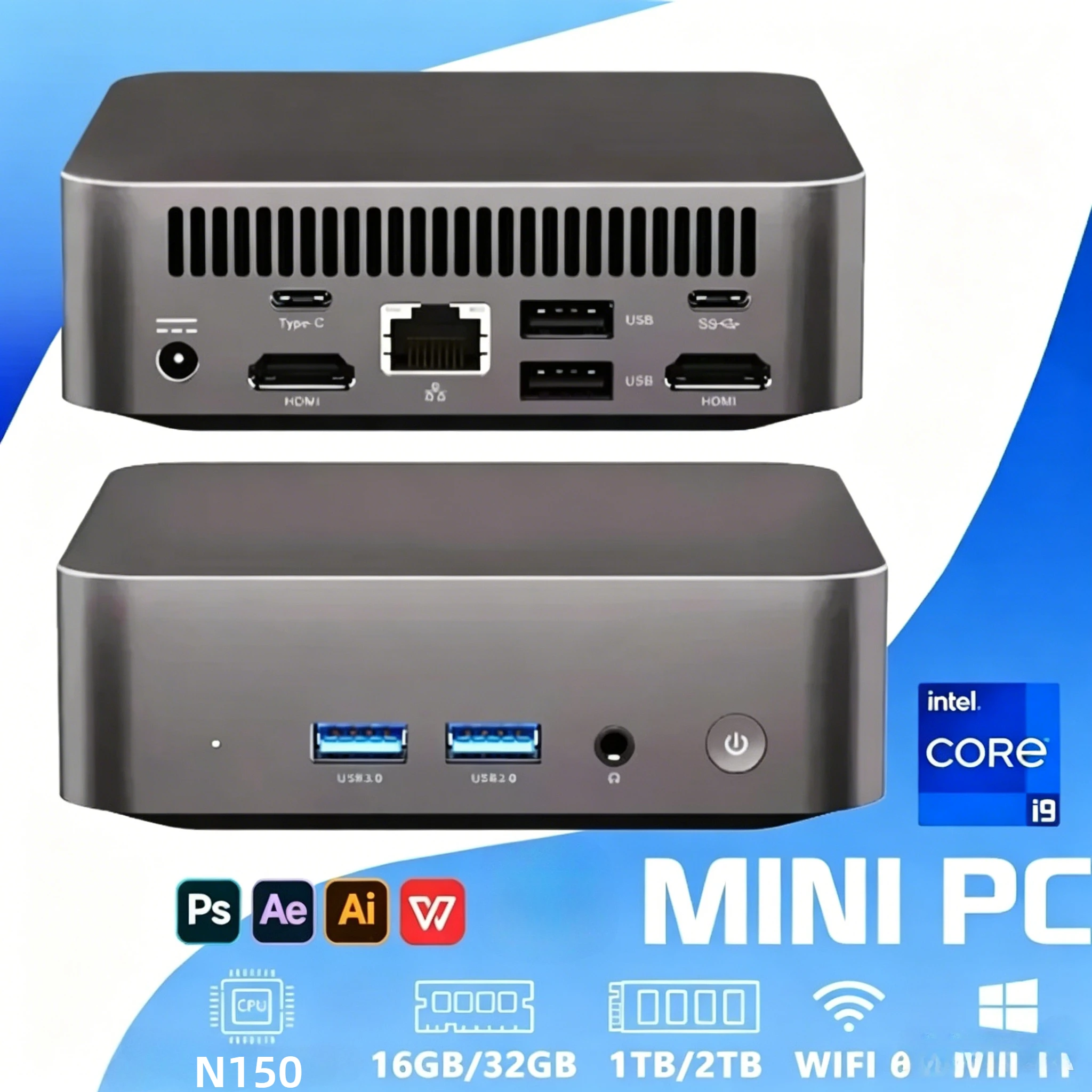 Intel Core N150 Windows 11Pro Mini 980HK Portable Pc Computer 16GB RAM 1/2TB SSD WIFI 6 BT5.2 4K 60Hz HD Gaming Office Study Pc