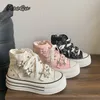 Star Rivet Plateau-Sneaker aus Segeltuch mit Schnürung und seitlichem Reißverschluss, klobige Sohle, Freizeitschuhe für Damen, Wanderschuhe, Streetwear, Größe 35–40
