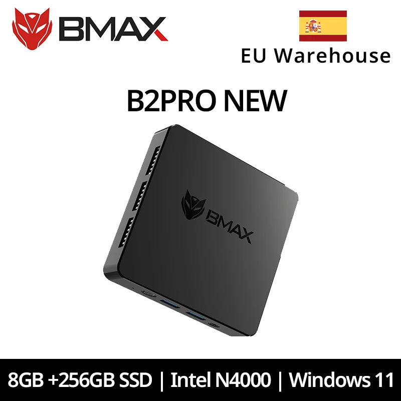 Mini-PC BMAX B2 Pro Intel Celeron N4000 8GB RAM 256GB SSD Windows 11 Dual HDMI WLAN 2.4G/5G Bluetooth 5.0 Gigabit Ethernet Kompakter Computer für Büro und Zuhause