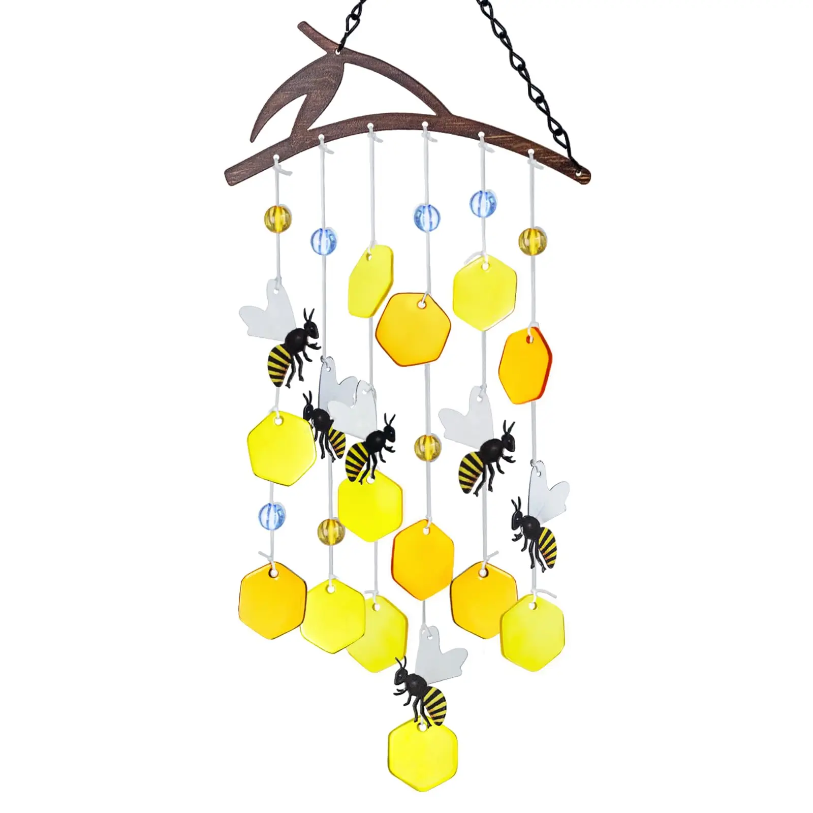 23-inch Bee Wind Chime for Outdoor Use, Unique Colored Glass Wind Chime Garden Decoration, Outdoor Sunflower Hanging Ornament, U