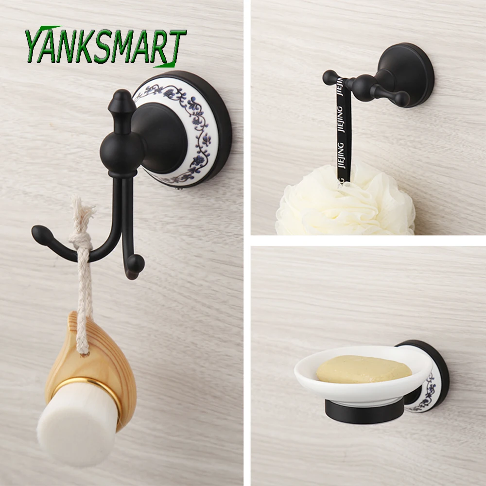 YANKSMART – crochet mural en laiton pour porte-peignoir, en acier inoxydable, avec céramique, ensemble d'accessoires de quincaillerie