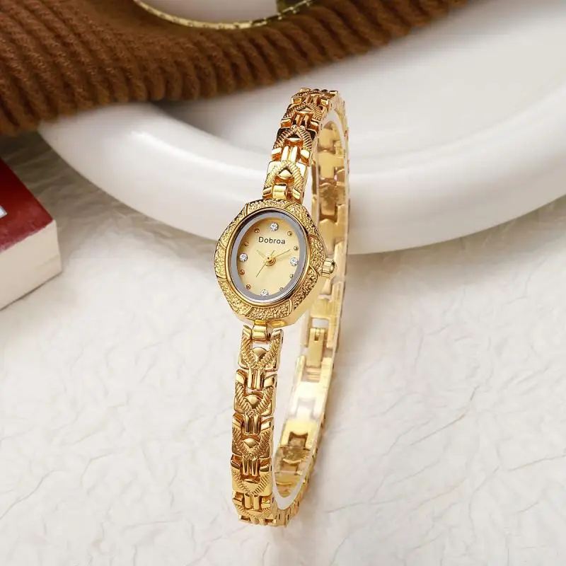 Neue Armbanduhr, kleine goldene Damenuhr, Damenuhr, Nische, antiker Stil, oval, hochwertige Guangzhou-Uhr