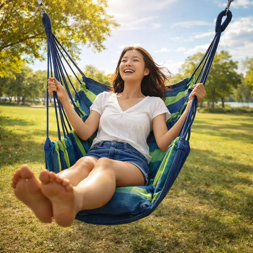 Comfortable Dormitory Hammock Chair Colorful Stripe Canvas Garden Swing Chair with Storage Bag Handwoven Garden Swing Seat