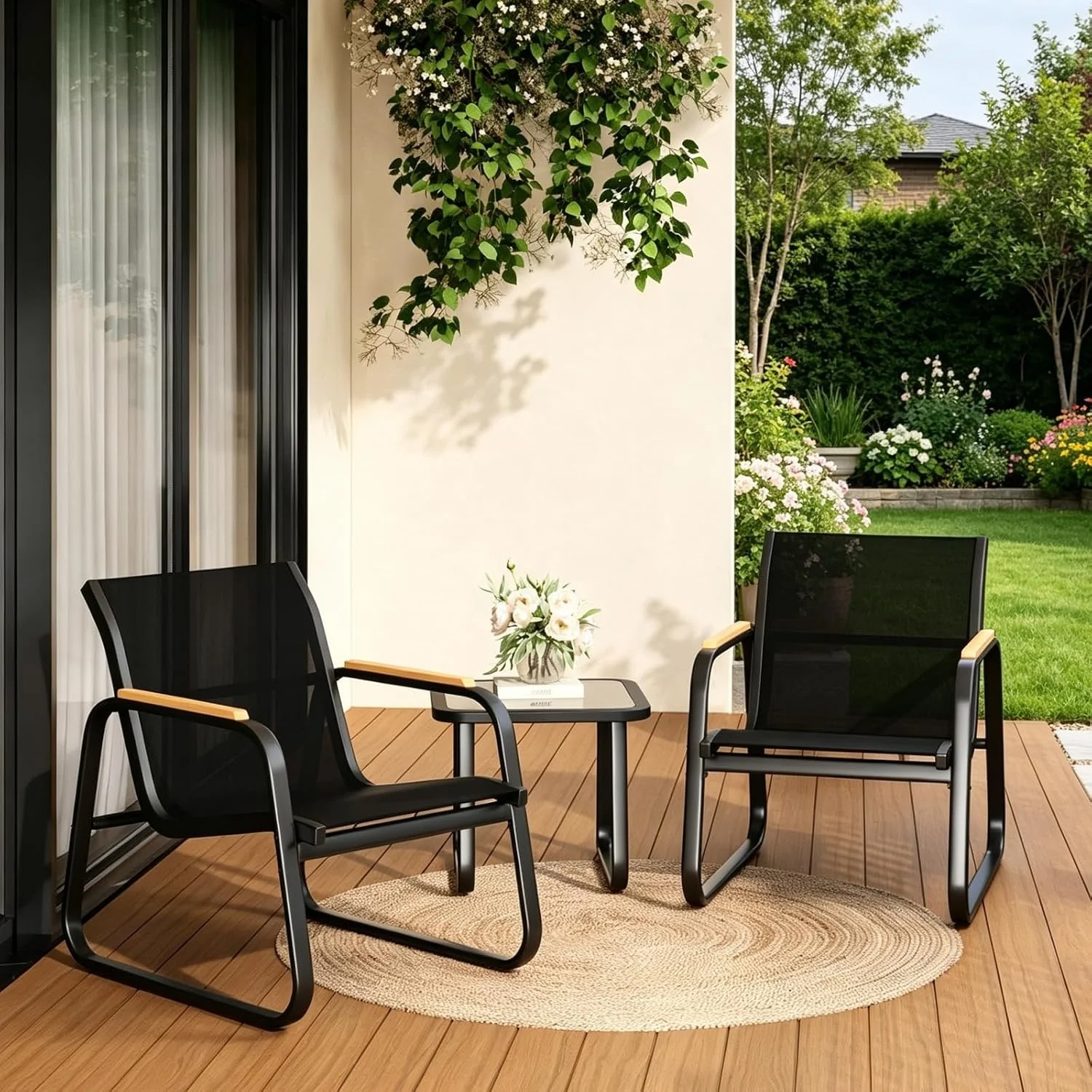 Ensemble de mobilier de jardin 3 pièces, ensemble de mobilier de balcon pour 2 personnes, 2 fauteuils, 1 table, mobilier de jardin en acier, mobilier de salon de jardin pour balcon, salon de jardin,