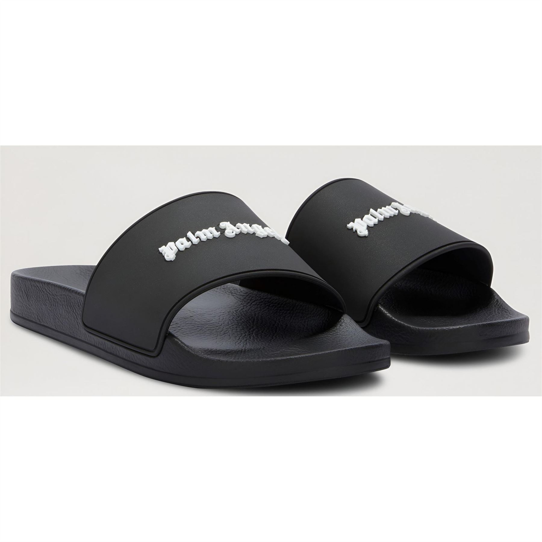 Palm Angels Mens Classic Logo Pool Sliders in Black White - Size UK 11 | Palm Angels Sale | Discount Designer Brands