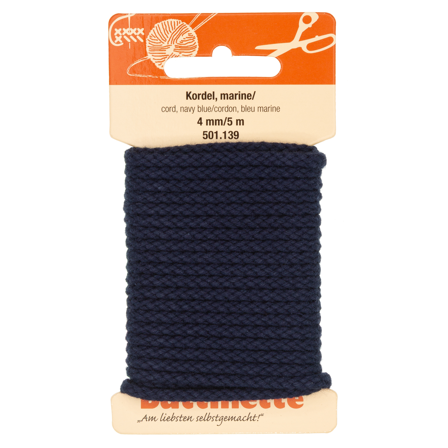 buttinette Baumwoll-Kordel für Bekleidung, marine, 4 mm Ø, Länge: 5 m