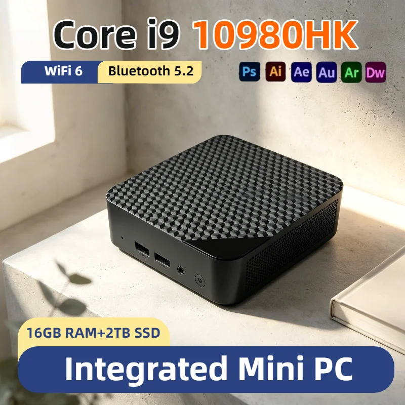 Intel i9-10980HK Desktop PC 16GB RAM 512GB M.2 SSD Triple 4K Output WiFi6 BT5.2 Silent Cooling Home Office Computer