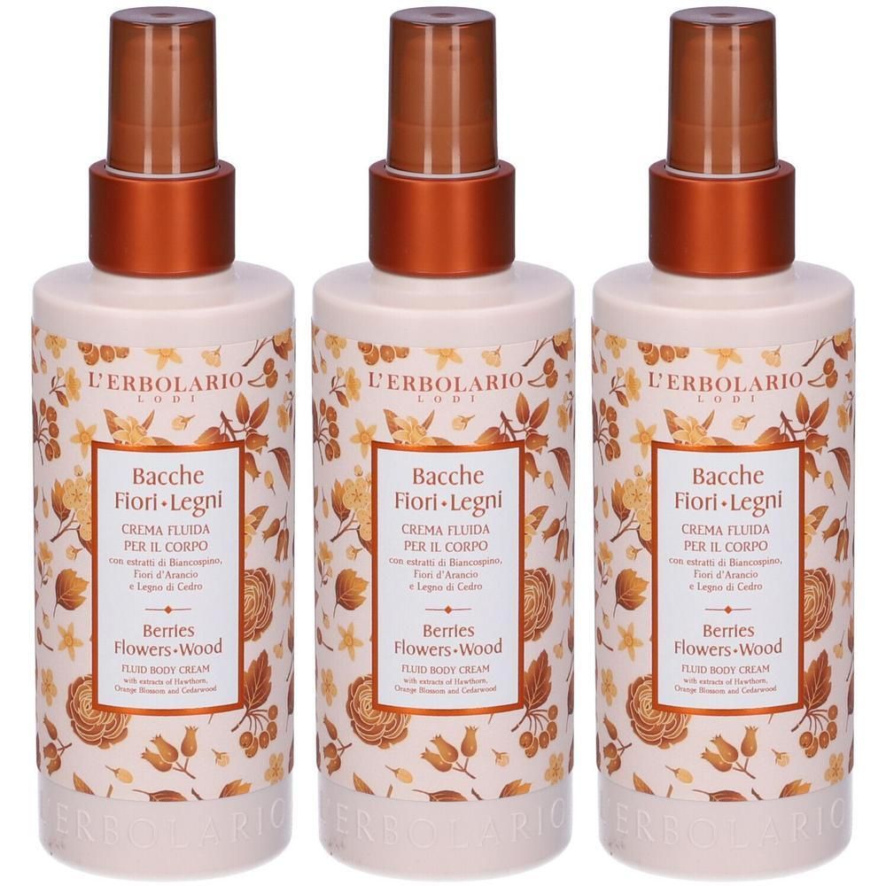 L`Erbolario Crema Fluida per il Corpo Bacche Fiori Legni 3x200 ml
