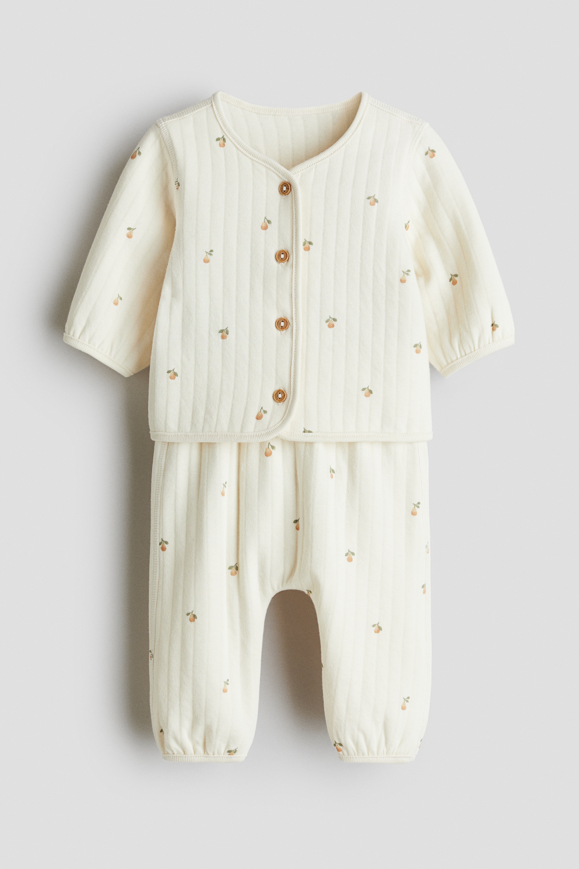 4-6 Months - H & M - 2-piece quilted jersey set - White/Pears