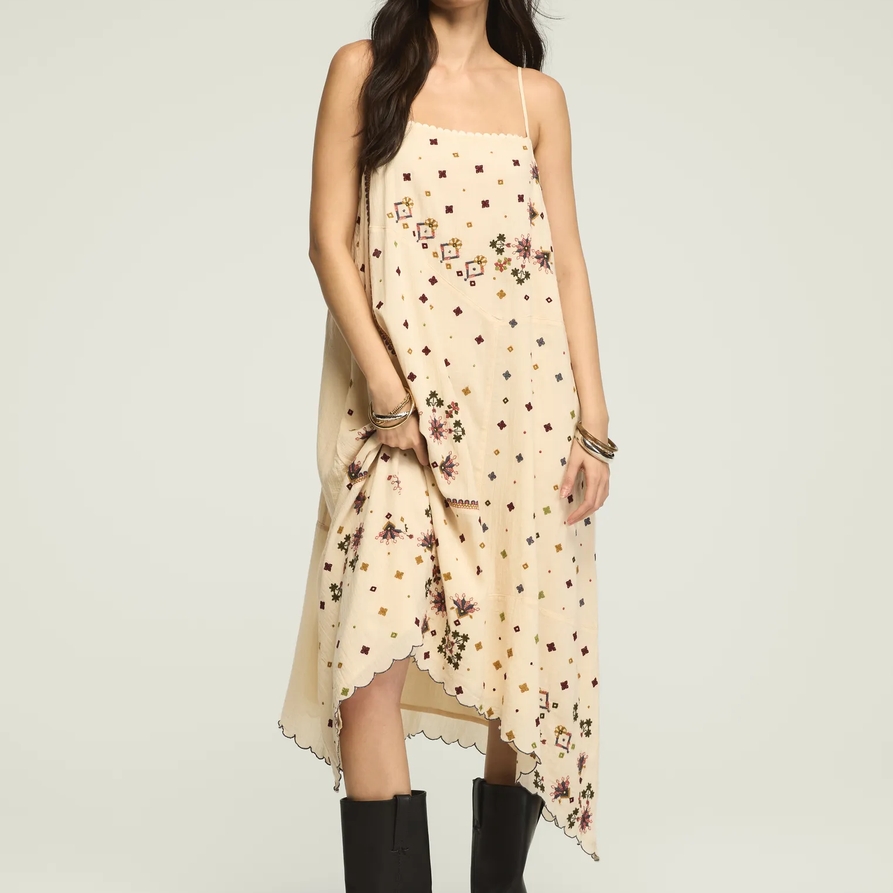 Lucky Brand Contrast Embroidered Mix Midi in Gardenia, Size XL