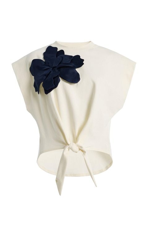 Upendo De Flor Embellished Cotton T-Shirt - Blue - ANDRES OTALORA Tops
