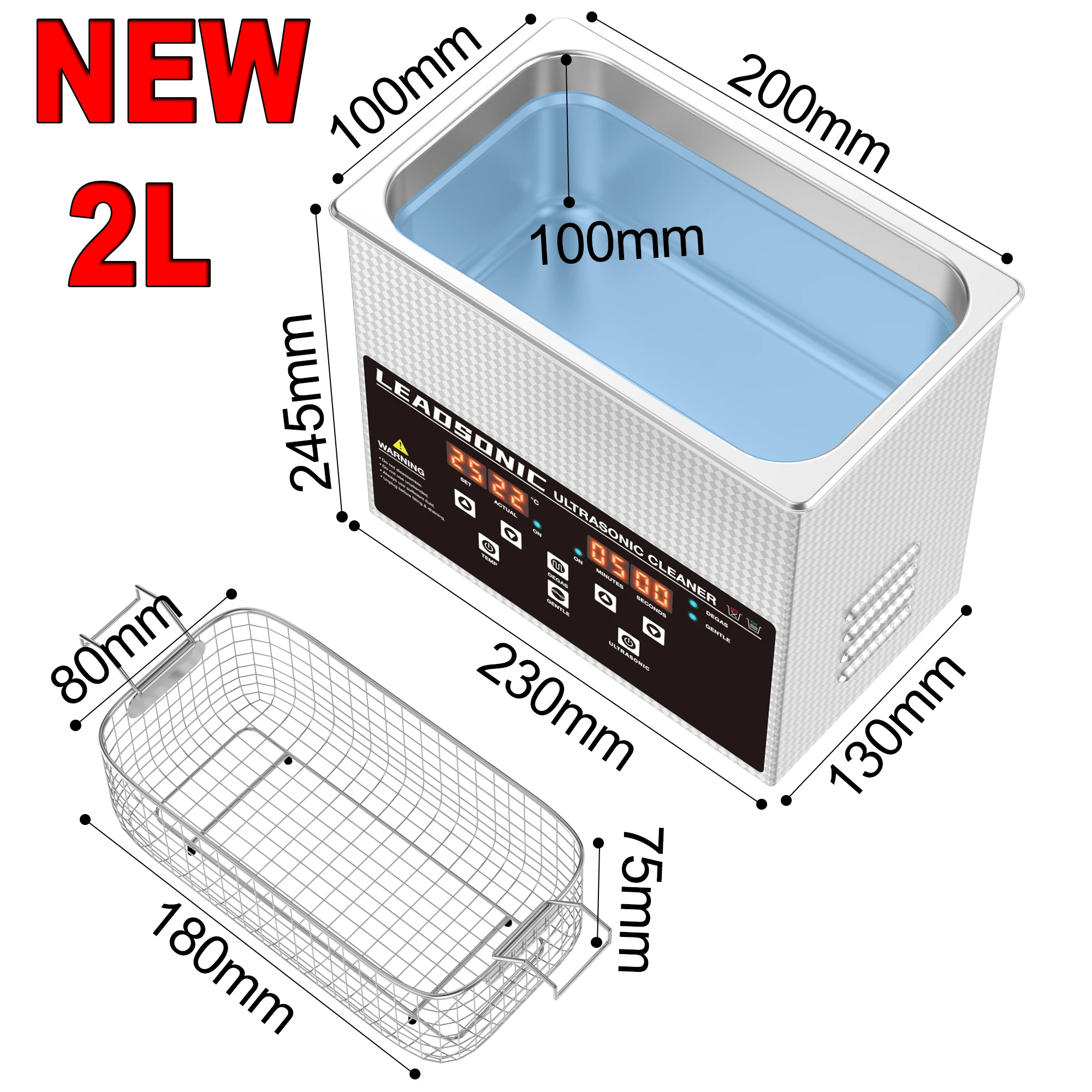 LEADSONIC NOUVEAU Nettoyeur à ultrasons 2L 60W Lave-vaisselle portable Machine à laver Vaisselle Appareils électroménagers à ultrasons 220V Prise UE