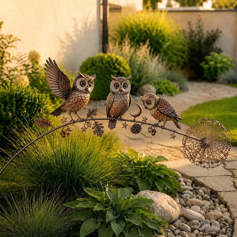 Metal Bird Garden Stake, 3 Lifelike Robin Birds on Dandelion Sculpture, Decorative Yard Art Ornament for Lawn, Patio, Backyard Flower Bed, Outdoor Garden Decor Gift for Bird Lovers