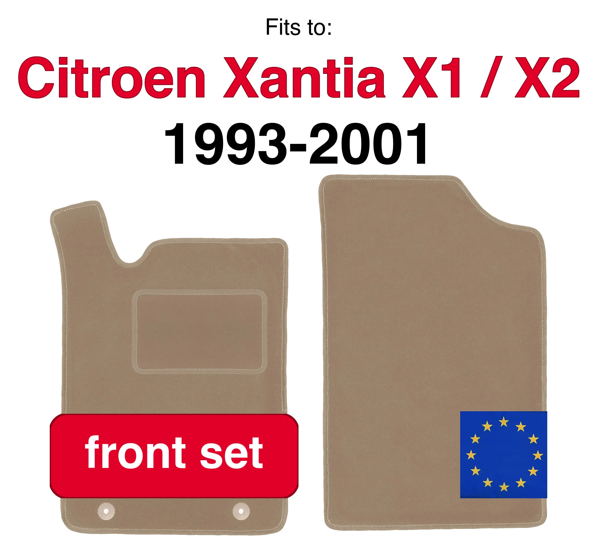 Tapis de sol avant en velours pour voiture, pour Citroën Xantia X1 / X2 break station wagon liftback (1993-2001) - beige (2 pièces) - ensemble de tapis de sol avant pour voiture