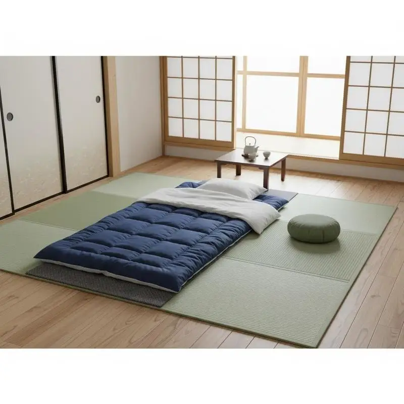 Japanische Tatami-Matte, faltbare japanische Tatami-Matratze 2108 x 990 mm (natürliches Schilfgras), Bodenmatratze mit rutschfester Rückseite, Futon-Matratze zum Schlafen und Meditieren