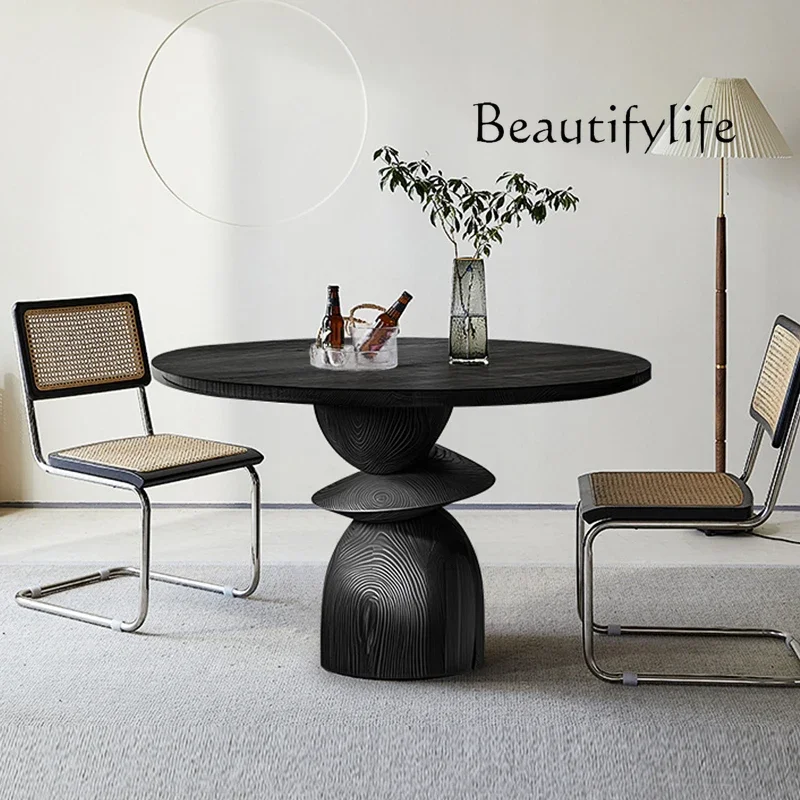 QQ Art table à manger style wabi-sabi table ronde minimaliste italienne tout en bois massif table de repas meubles haut de gamme design