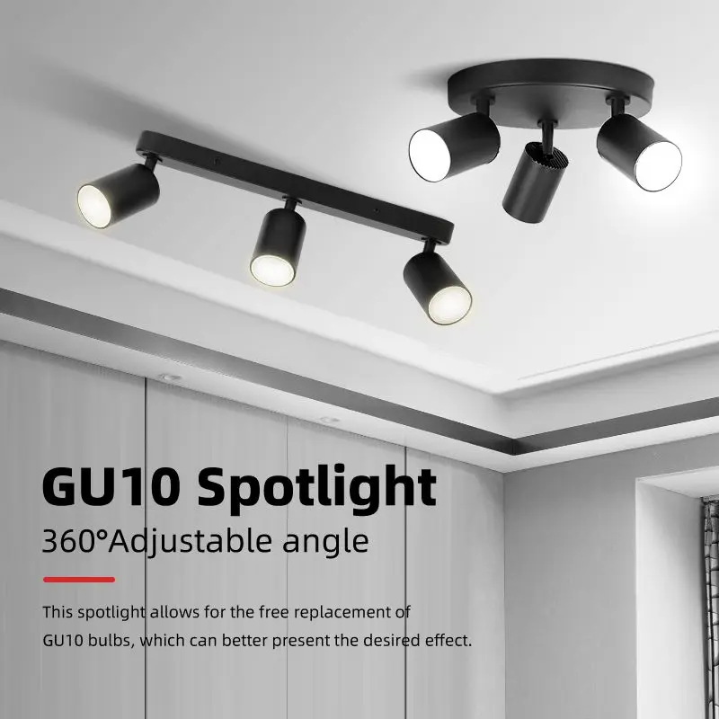 LED-Deckenstrahler, lange Hängelampen-Schienenbeleuchtung, mit austauschbaren GU10-Lampenfassungen, erhältlich in Schwarz, Weiß, 3/4 Köpfe