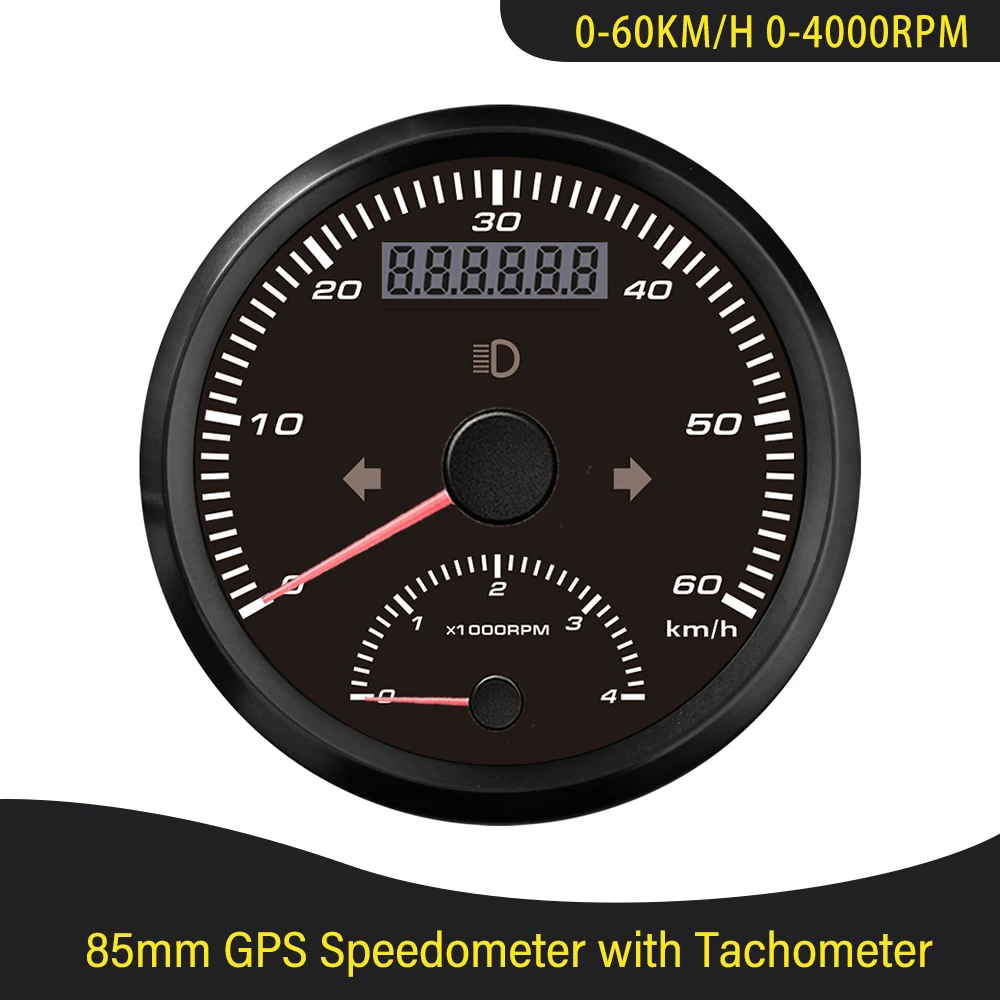 85mm GPS Speedometer 60 km/h 125 km/h 200 km/h 125 MPH 200 MPH with Tachometer 4K 8K RPM with Amber Backlight for Car Vessels