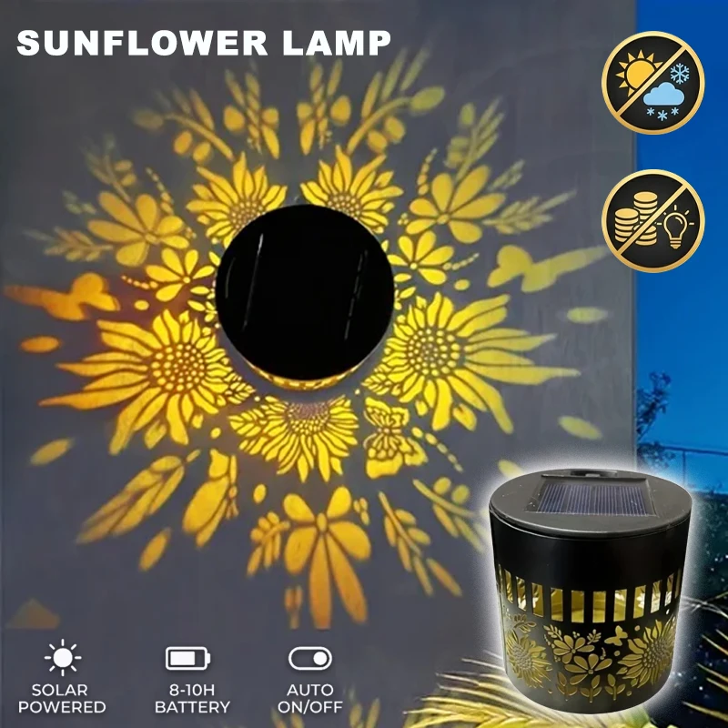 Solar Sunflower Wall Light Outdoor Garden Mandala Pattern Decoration Wall Light for Patio Garden Estate Porch Courtyard Decor