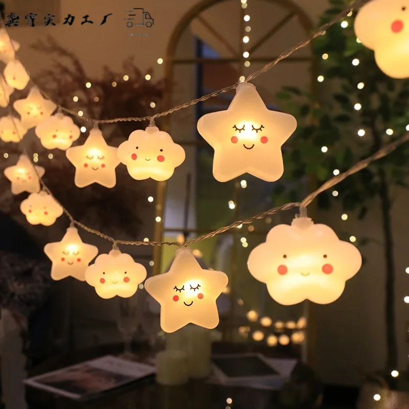 Niedliche Wolken-Stern-Regenbogen LED-Lichterkette, Batterie-/USB-betriebene Feenlichter für Kinderzimmer-Dekoration, Funkelnde Lichter