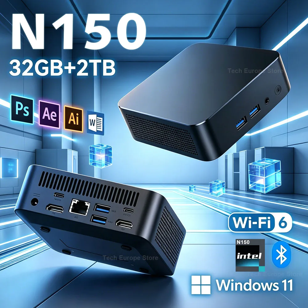 Mini PC Windows 11 Intel N150 Desktop Gaming Portable Computer PC 16GB 32GB RAM 1TB 2TB M.2 SSD MINIPC WiFi6 Office BT5.2 minipc