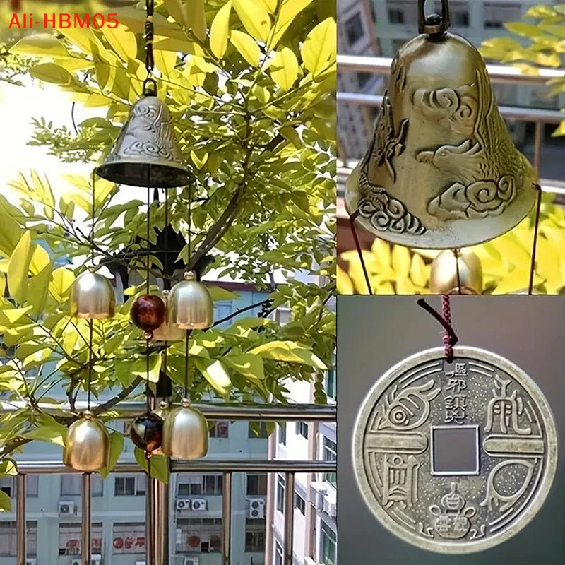 (HB05)6 Copper Bells Outdoor Metal Wind Chimes - Decorative Hanging Ornament For Yard & Garden, Ideal For Home Outdoor Decorati