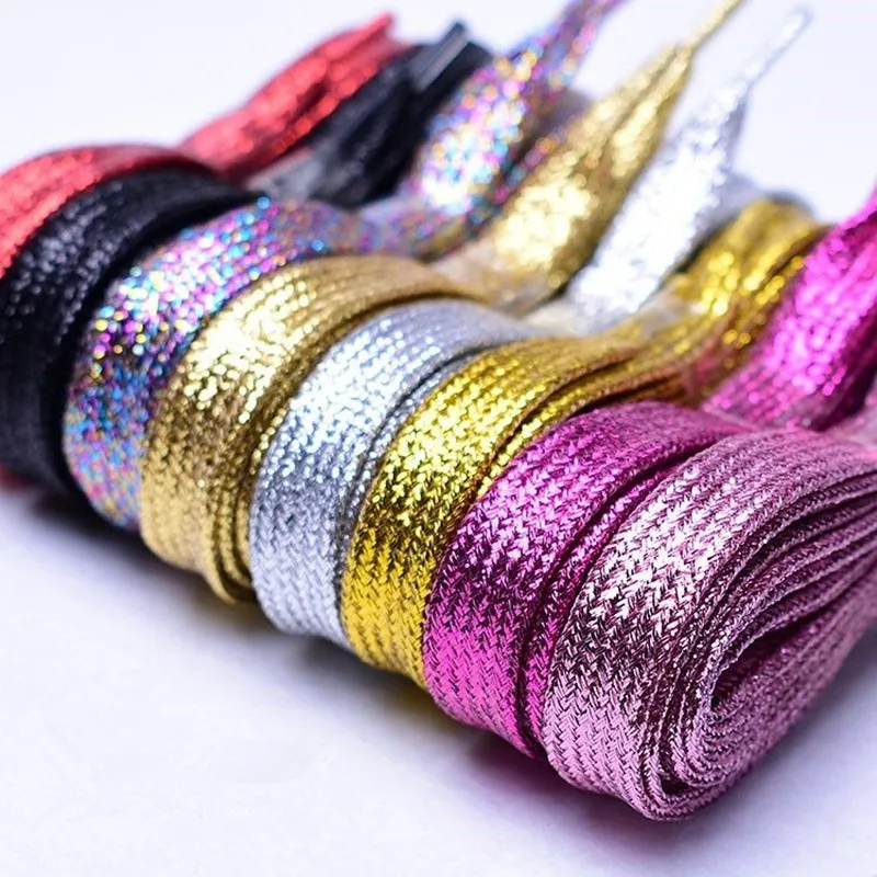 1 cm Breite Bunte Lurex-Schnürsenkel Trendige helle bunte Herbst-Winter-Schnürsenkel Sneaker Weiß Lässige Sport-Lederschuhe Schnürsenkel
