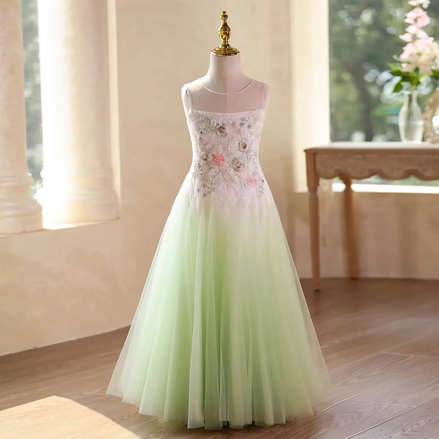 Jill Wish J579 Elegant Arabic Sage Green Flower Girl Dress Lace Princess Kids Festival Wedding Birthday Party Prom Gown 2026