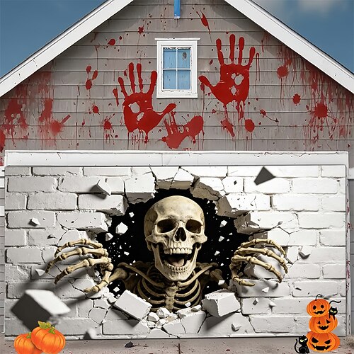 striscione di Halloween per la porta del garage, copertura per porta del garage esterna, decorazioni di Halloween per la casa, decorazioni per il giardino della casa stregata, forniture per feste di