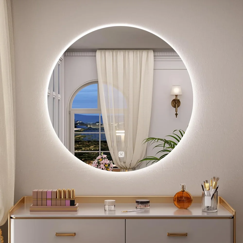 Intelligenter Runder Badezimmerspiegel mit LED-Hintergrundbeleuchtung Wandmontierter Spiegel 3 Farben Speicherfunktion Stufenlos Dimmbar Wasserdicht IP54 Touch-Schalter