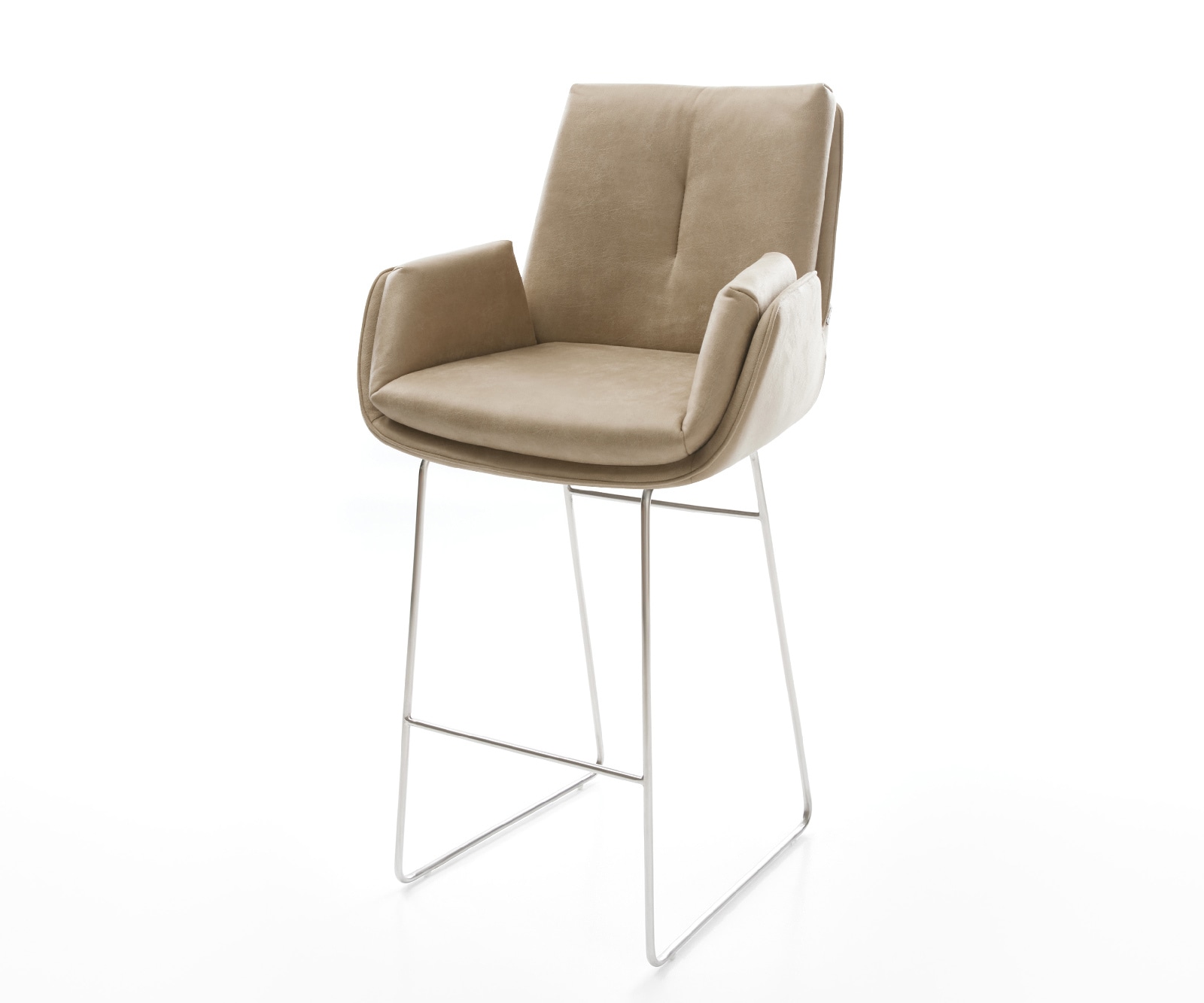 DELIFE Barstuhl Clea-Flex Mikrofaser Beige Vintage Kufengestell Edelstahl Silberfarben, Barstühle