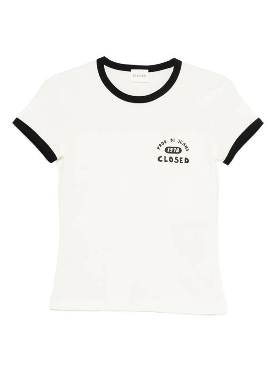 Contrasting-Trim T-Shirt - White - Closed Tops