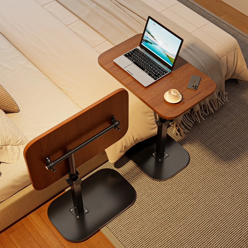 Höhenverstellbarer C-förmiger Beistelltisch, Rollbarer Sofatisch ohne Räder, Holzplatte mit Metallgestell, Nachttisch für Couch, Schlafzimmer & Wohnzimmer, Lese- und Laptop-Tisch