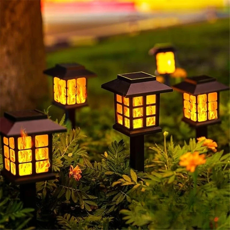 Lampe solaire à flamme, lampe à poser au sol, lampe d'extérieur pour cour, lampe LED étanche pour pelouse, lampe décorative pour jardin et villa