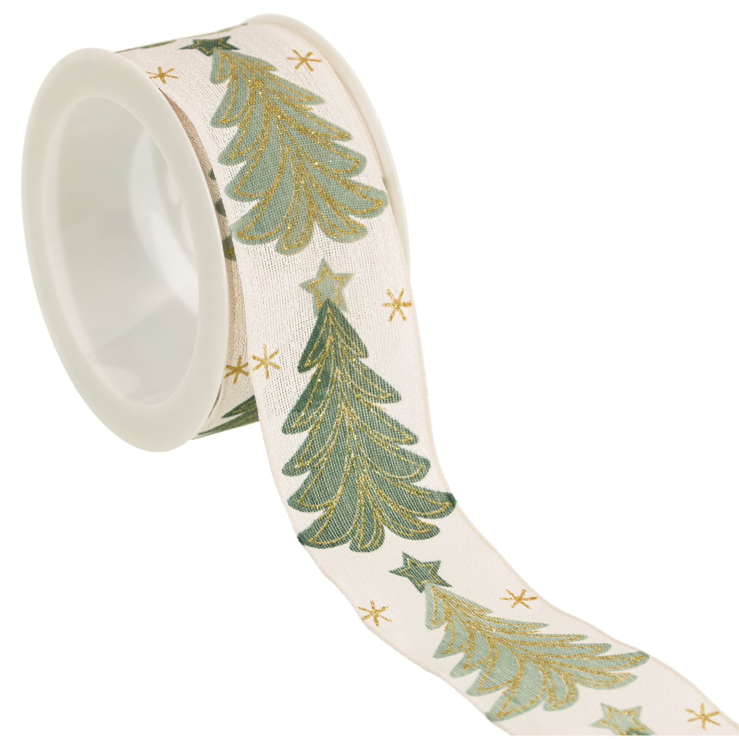 Ruban en tissu "sapin de Noël", vert/doré, 40 mm, 5 m