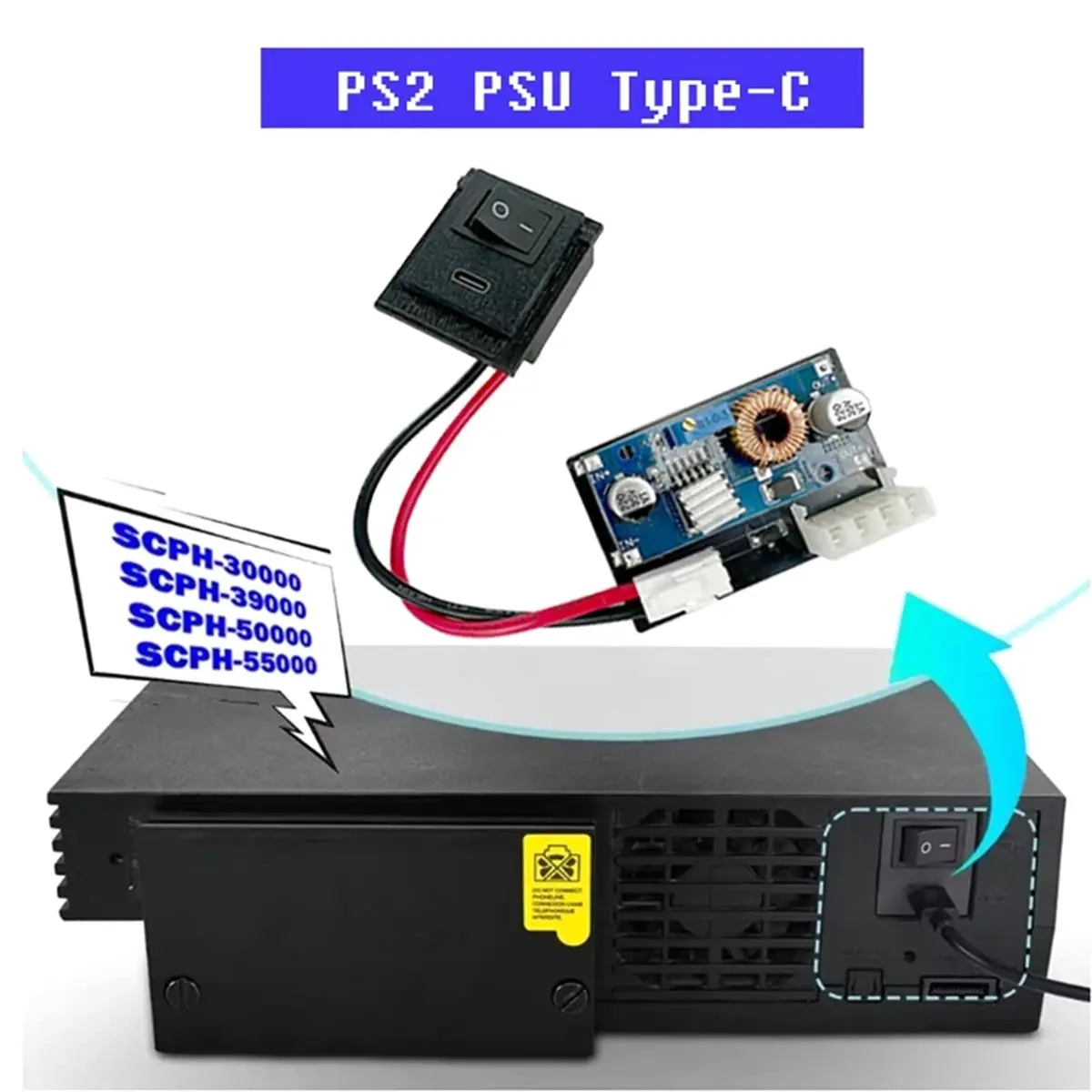 NEUER Typ-C-Netzteil-Mod für PS2-Stromversorgungsplatine für PS2 Fat Konsole 5W Netzteilplatine, PS2 Fat Konsole Zubehör
