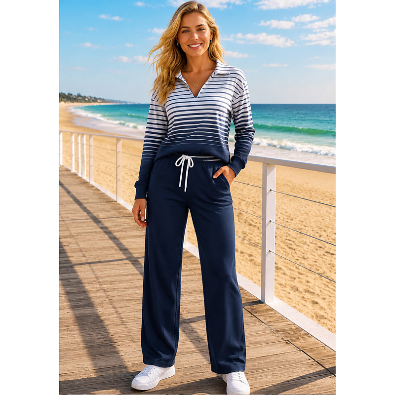 Women's Sweatshirt Tracksuit Sweatpants Drawstring Zipper Striped Jacket and Sweatpants Athletic Clothing Set Outfit Set Summer Spring Fall Winter White Pink Gym Workout Casual Workout Thermal Warm