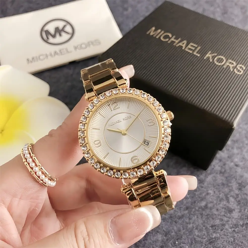 Neue Michael Kors Damen-Quarzuhr, modische Legierung, lässig, geschäftlich, mit Diamanten besetzt, luxuriöser Zeitmesser, elegantes Geschenk für die Freundin