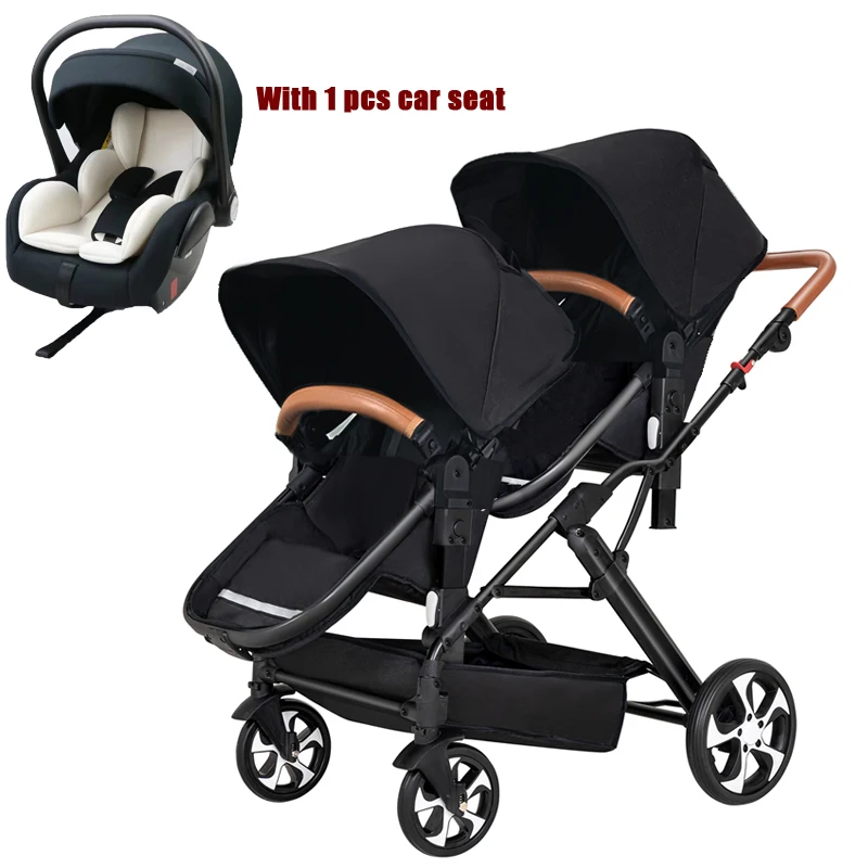 EU Stock faltbarer Zwillingskinderwagen mit Autositz High View Twin Kinderwagen mit Moskitonetz und Regenschutz