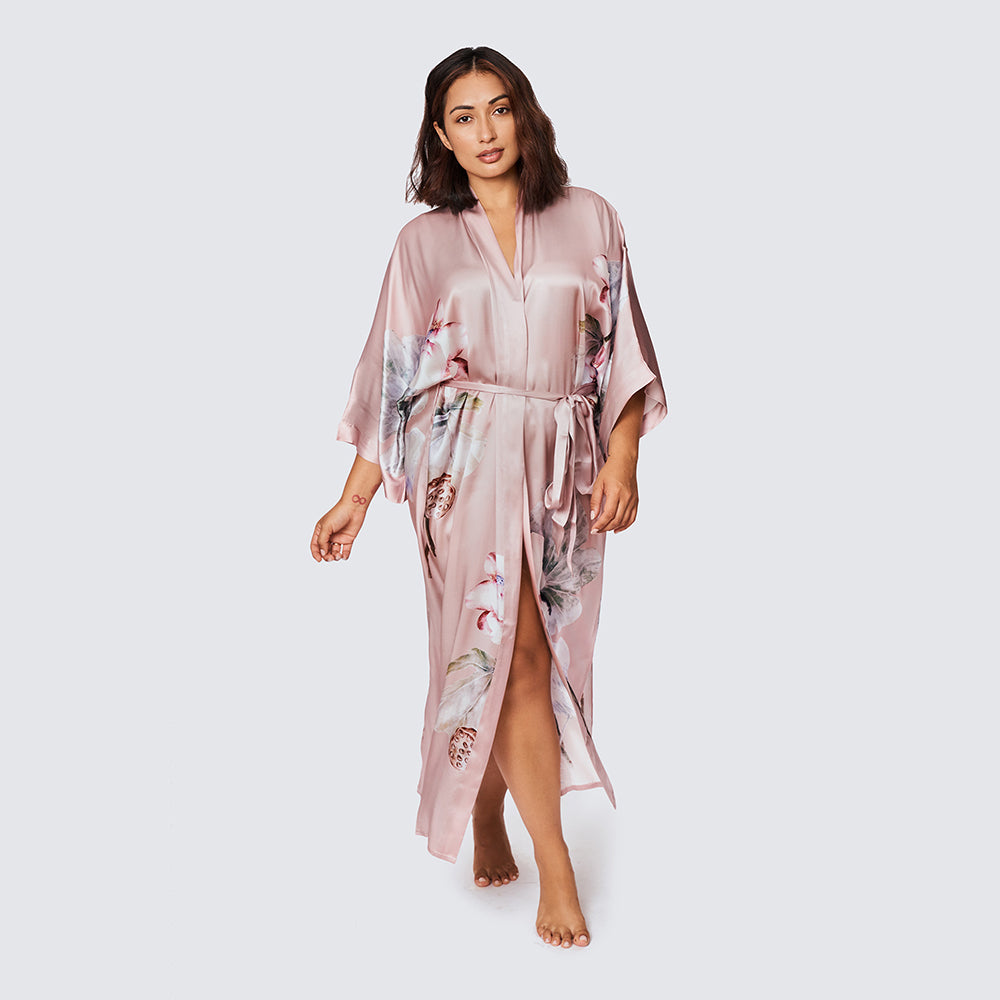 Kuren Silk Kimono Robe - Long, Plus Size | KIM+ONO - dusty pink (final sale) / plus size
