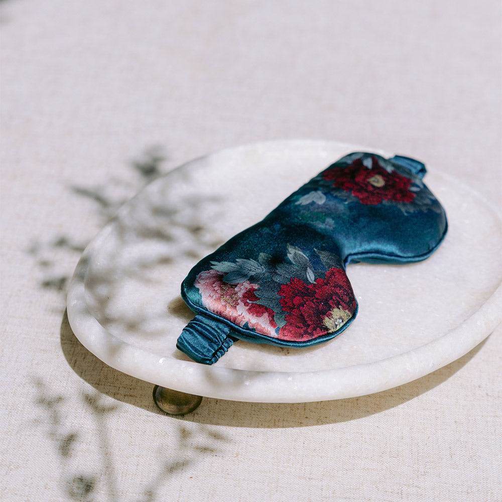 Keina Washable Silk Eye Mask | Floral Padded Eye Mask - teal