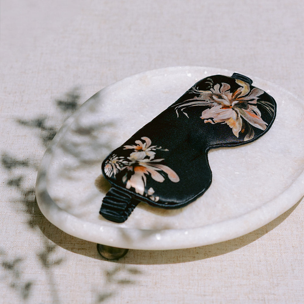Yuri Washable Silk Floral Eye Mask | Luxury Sleeping Eye Mask - ebony