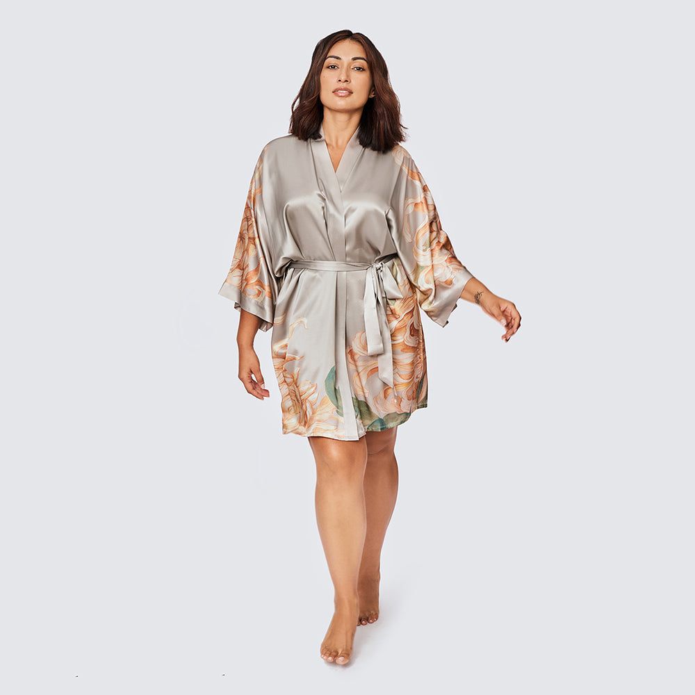 Plus Size Washable Silk Kiku Kimono - Short | KIM+ONO - willow (final sale) / plus size